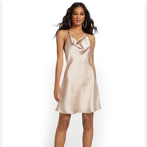 Beige Satin Halter Dress